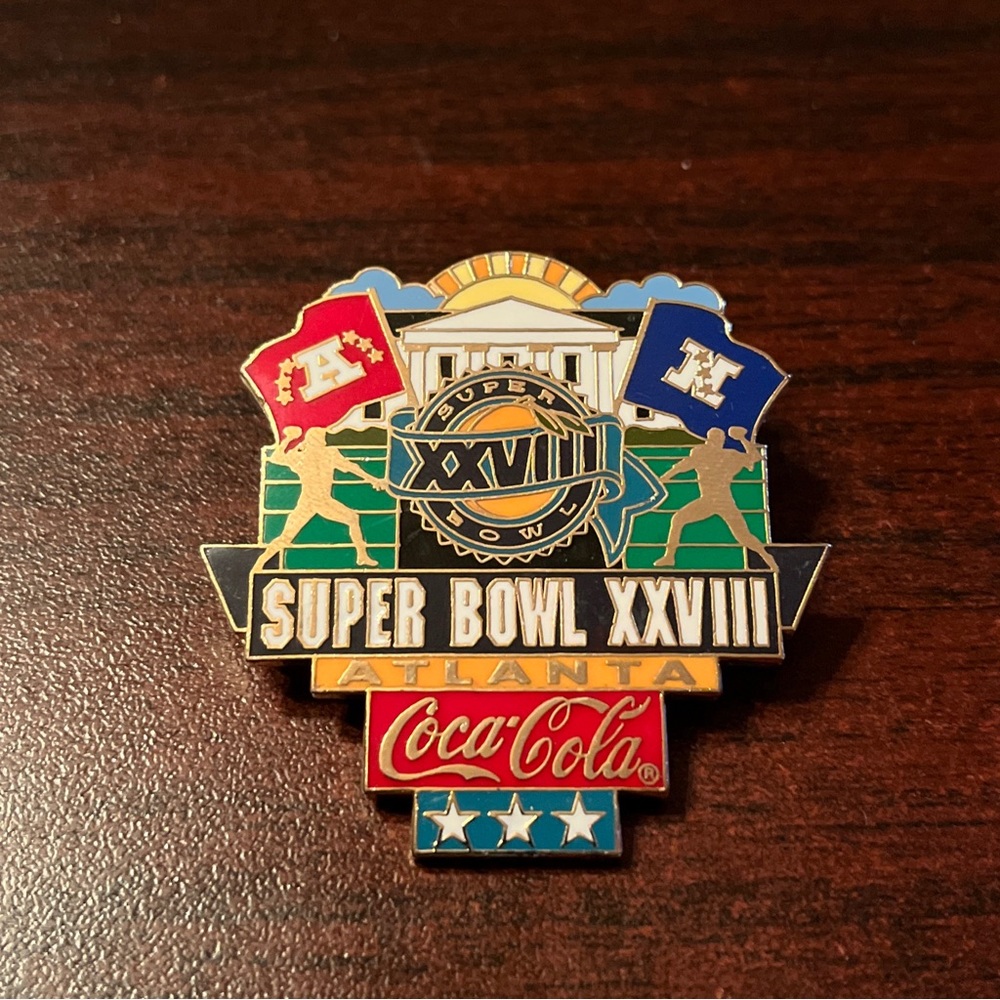 Vintage Coca-Cola Coke NFL Football Super Bowl XXVIII Atlanta Georgia Lapel‎ Pin